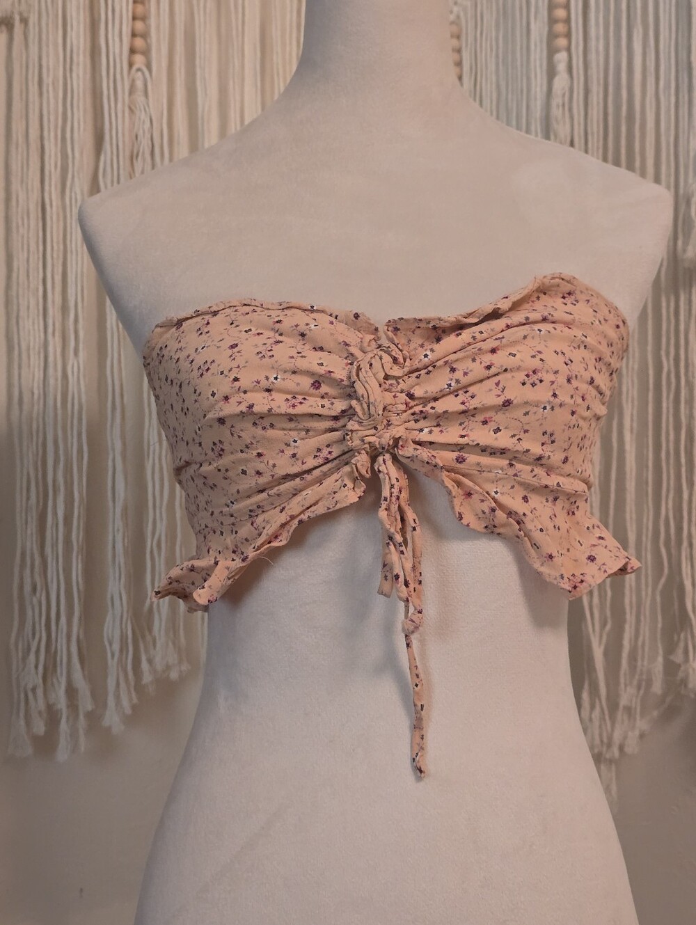 Blue Life Peach Floral Drawstring Bandeau Top